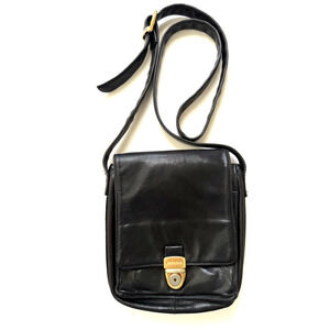 Vintage Perlina Crossbody Bag Black Leather Small Compact Organizer Travel